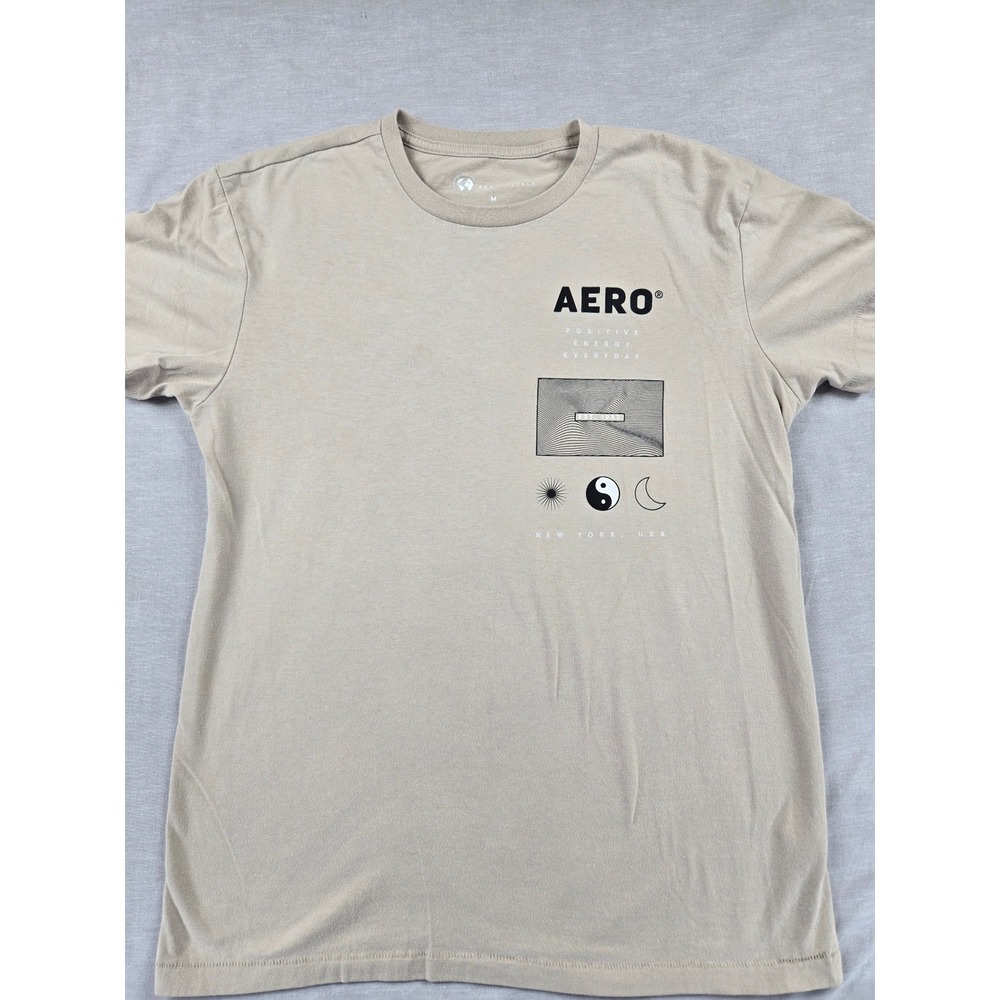 Aeropostale Mens Tan Graphic T-Shirt Positive Energy Celestial Sun Moon Medium